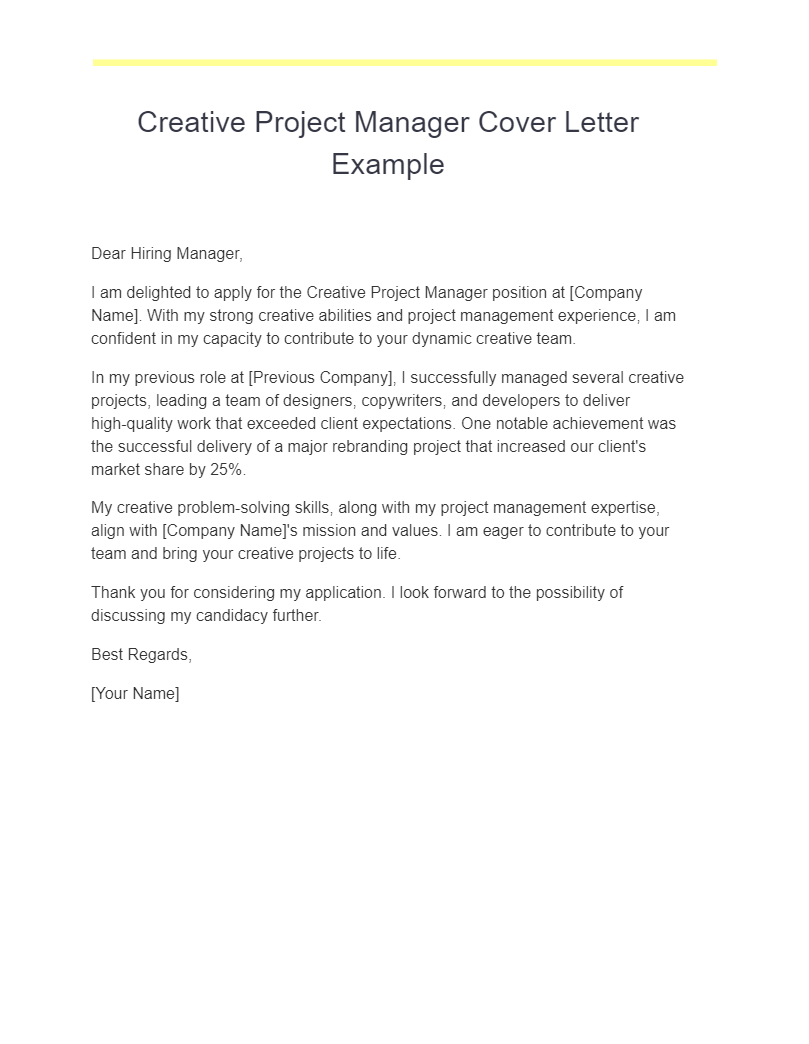 creative project manager cover letter example