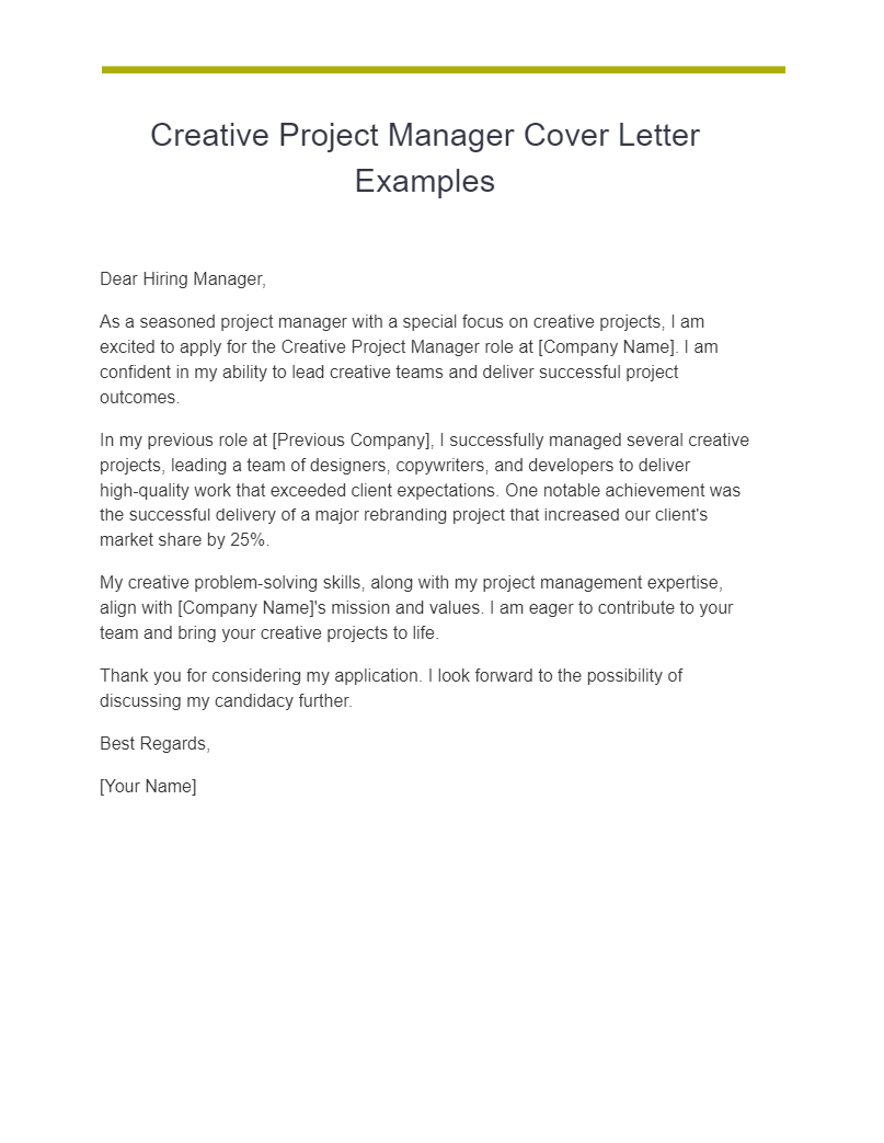 creative project manager cover letter examples