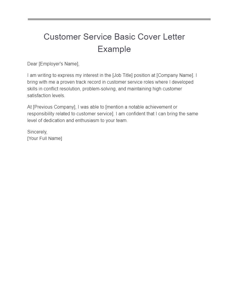 customer service basic cover letter example