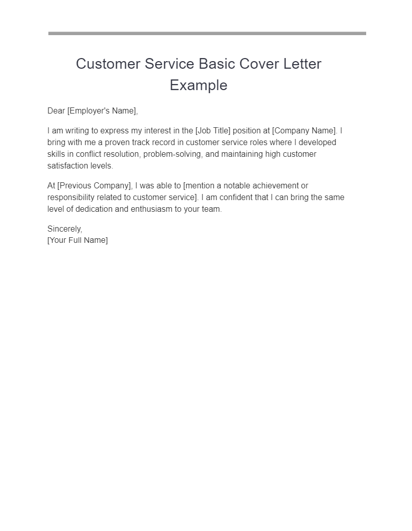 Customer Service Basic Cover Letter Example