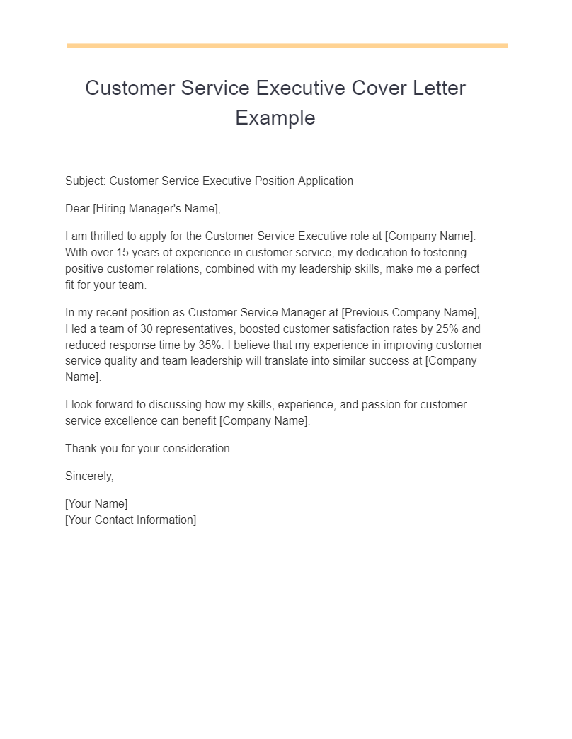 customer service executive cover letter example