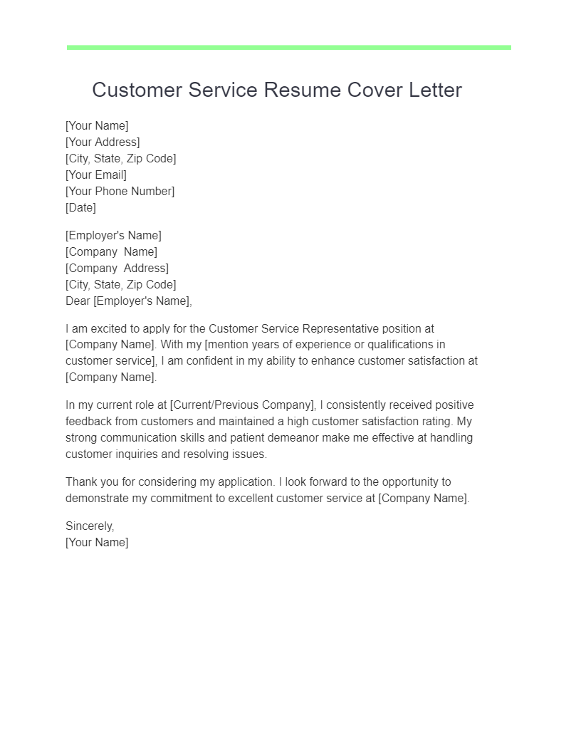 customer service resume cover letter