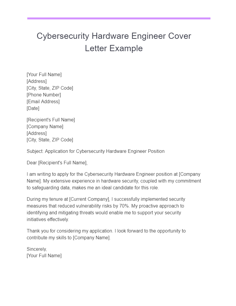 cybersecurity hardware engineer cover letter example