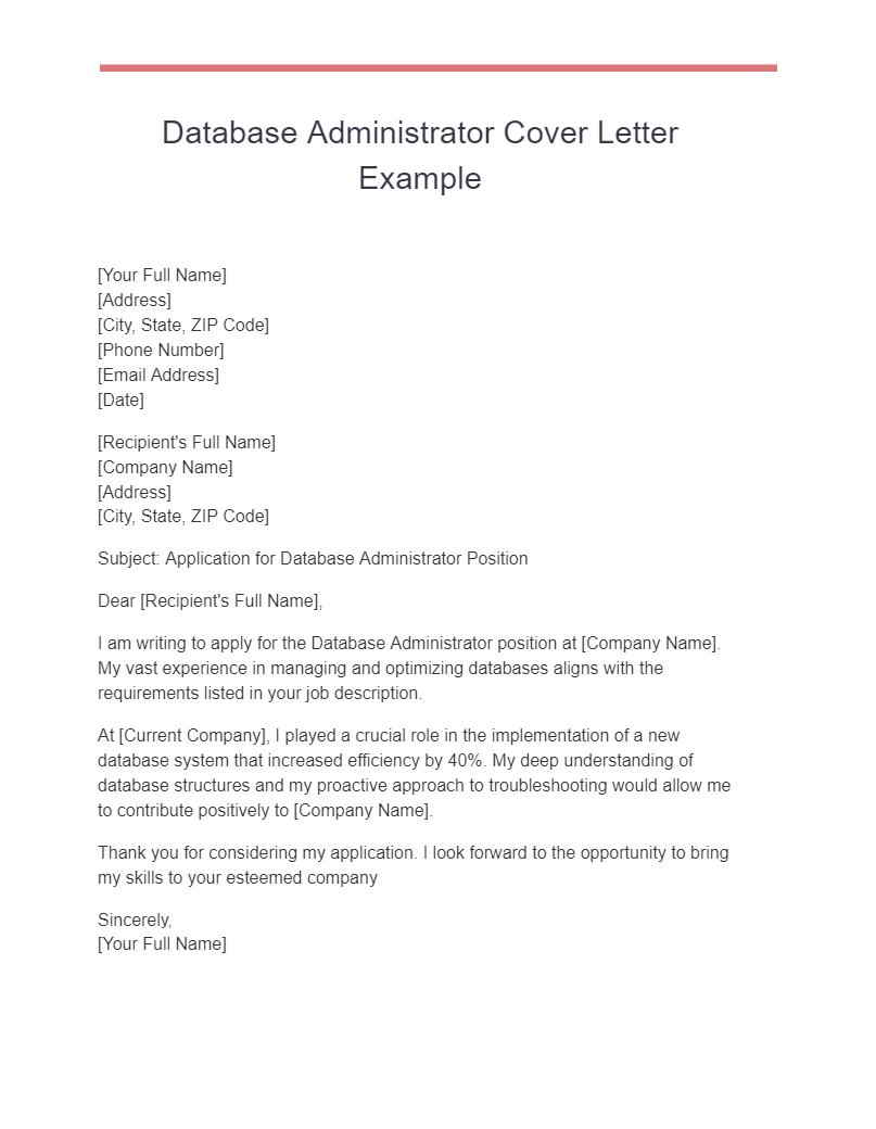 database administrator cover letter example