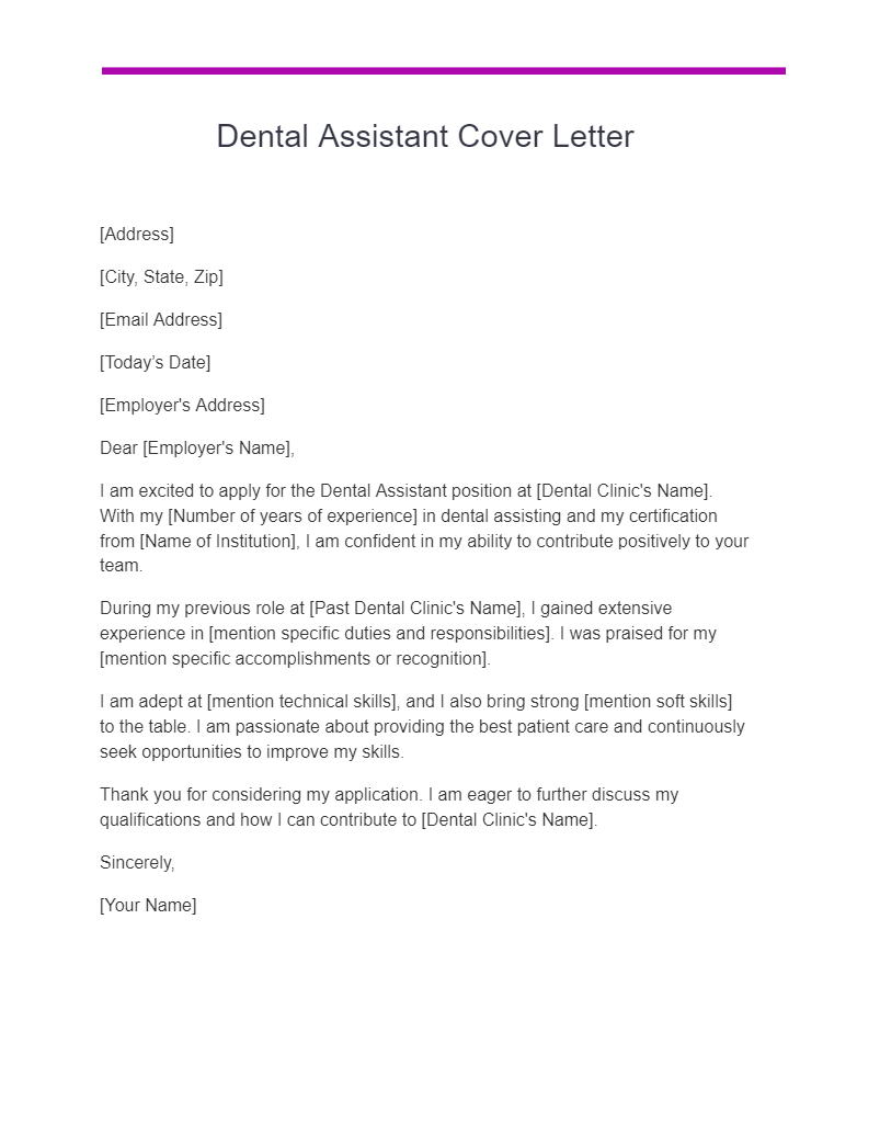 Dental Assistant Cover Letter