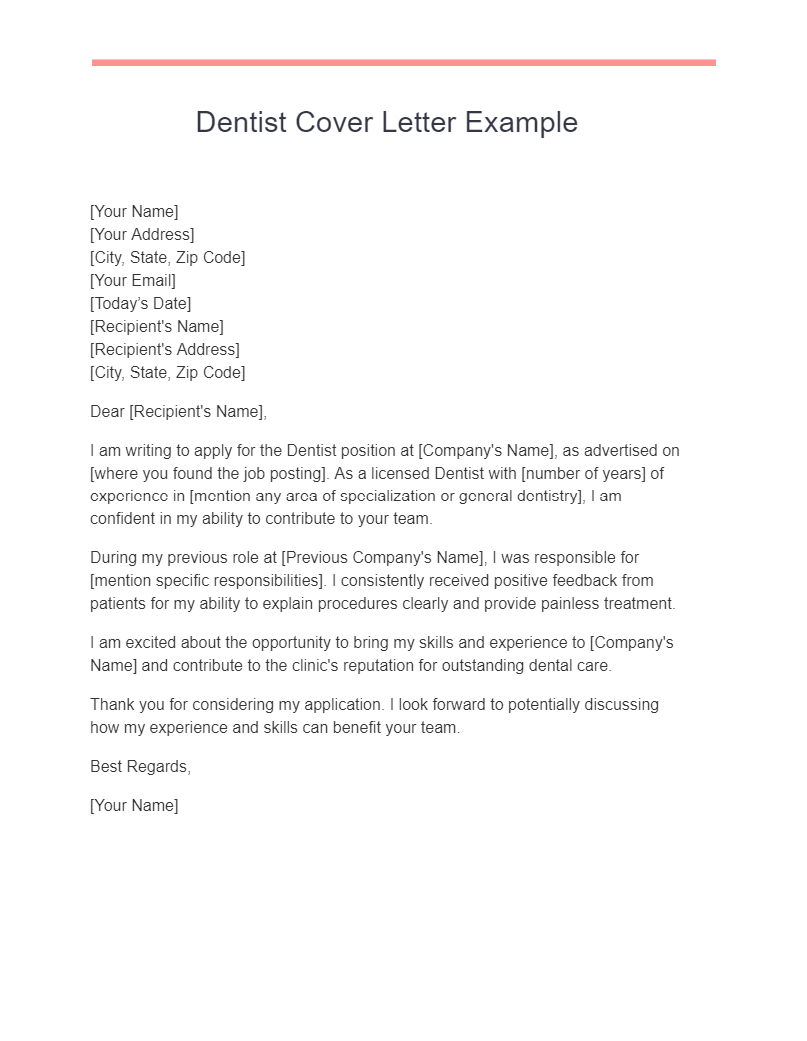 Dentist Cover Letter Example