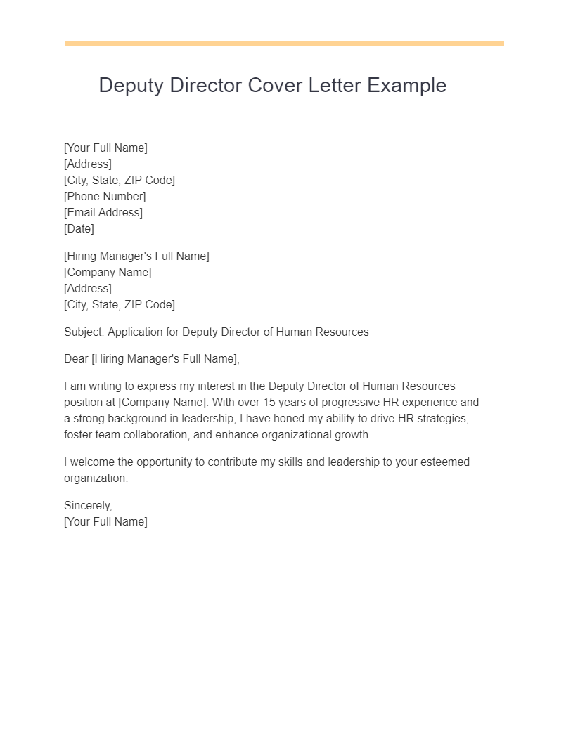 Deputy Director Cover Letter Example