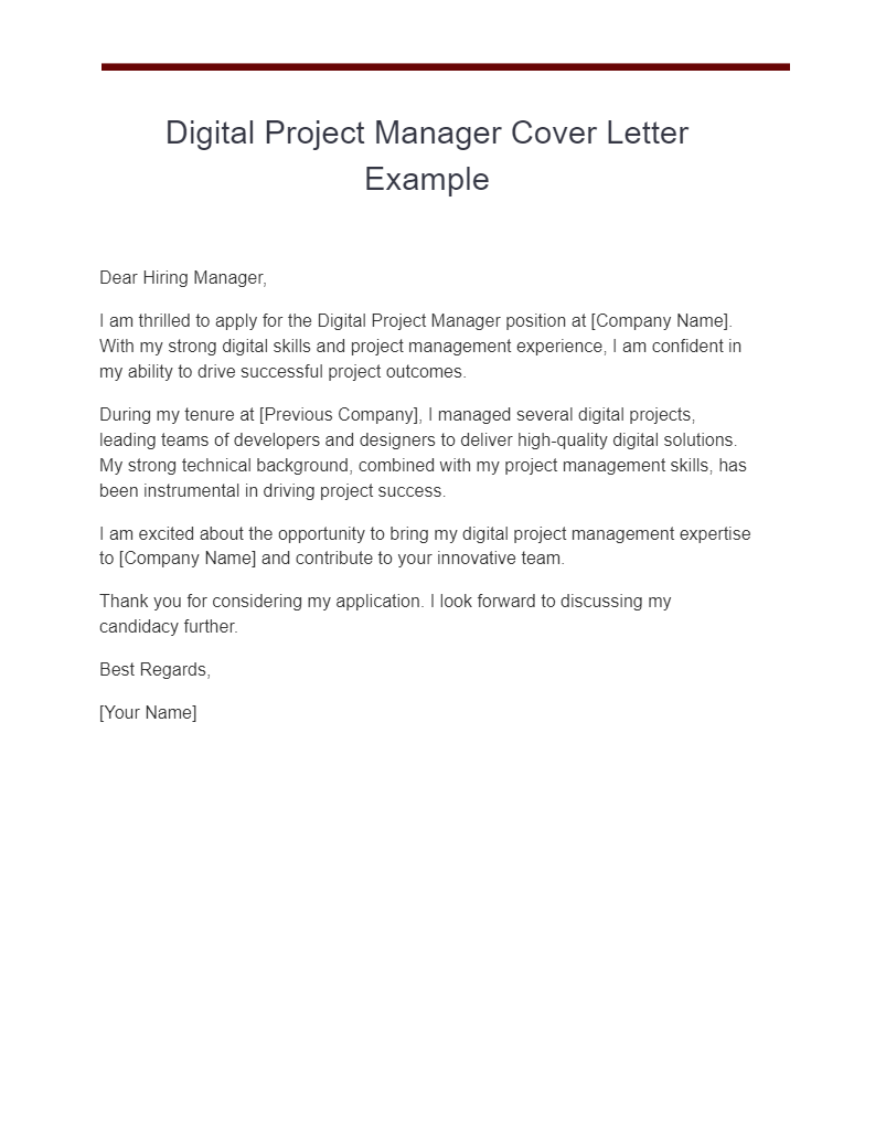 digital project manager cover letter example