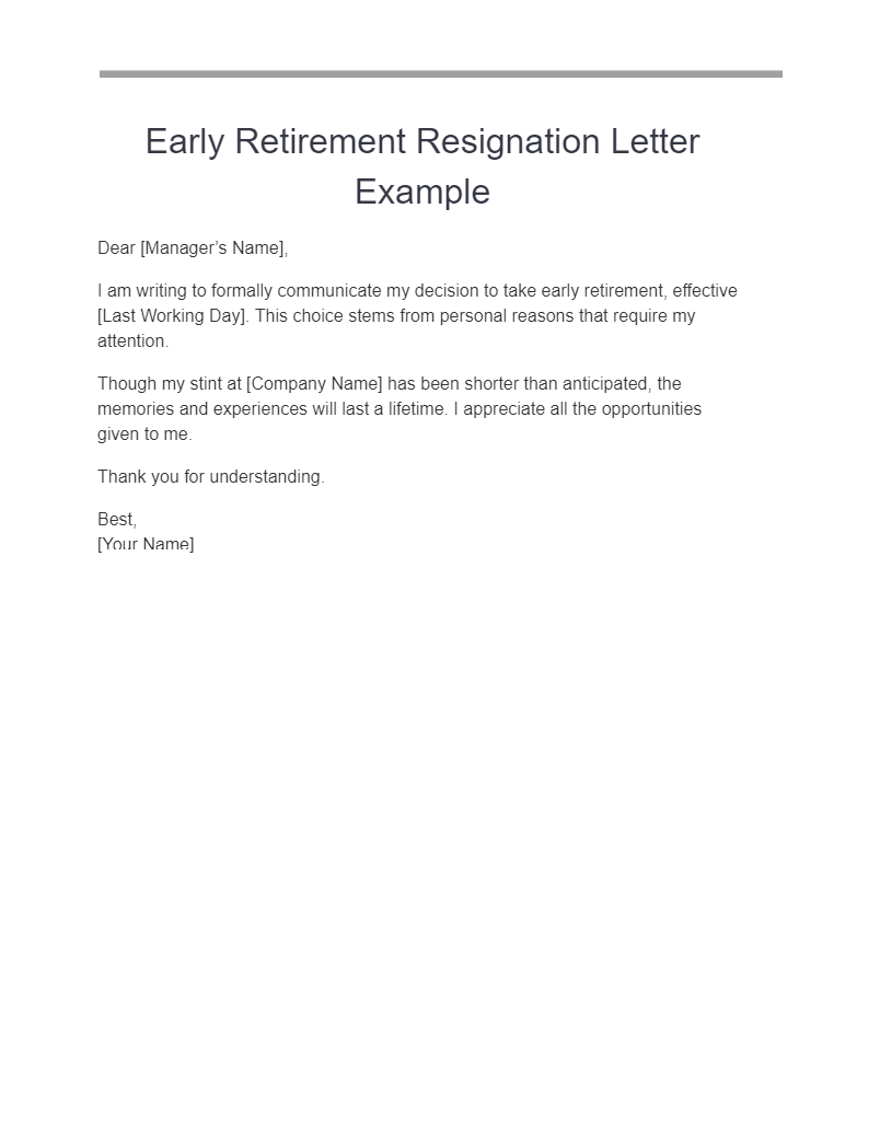 early retirement resignation letter example