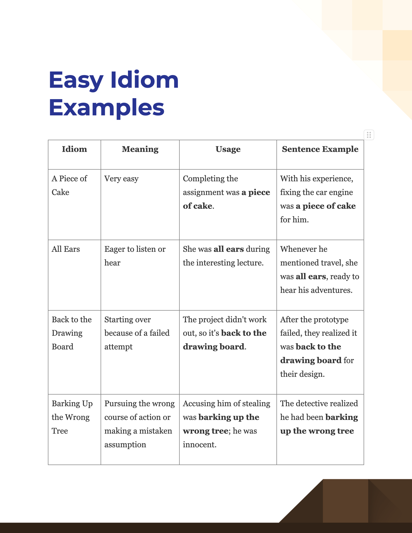 easy idiom examples1