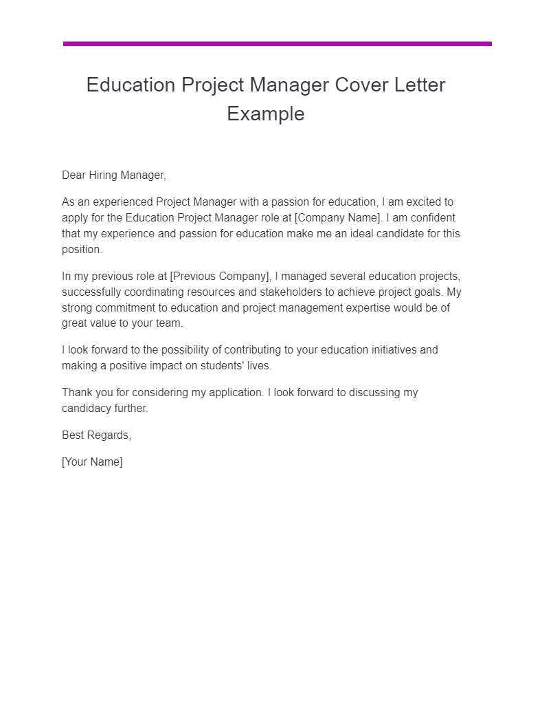 education project manager cover letter example