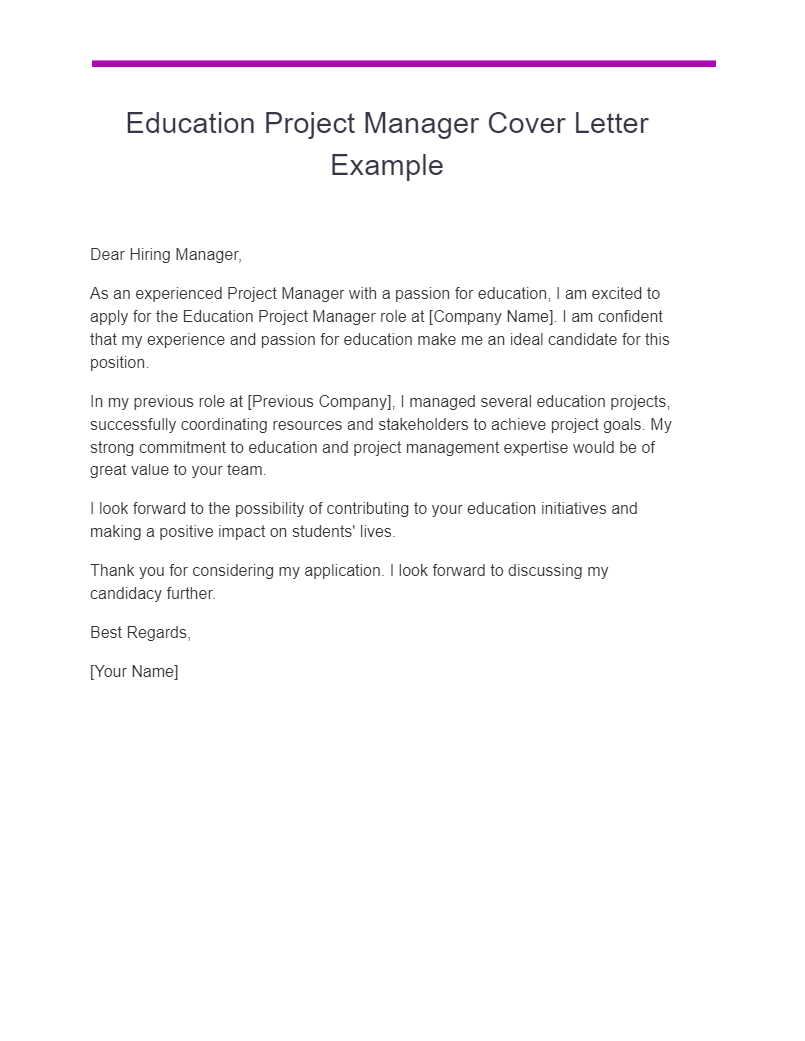 education project manager cover letter