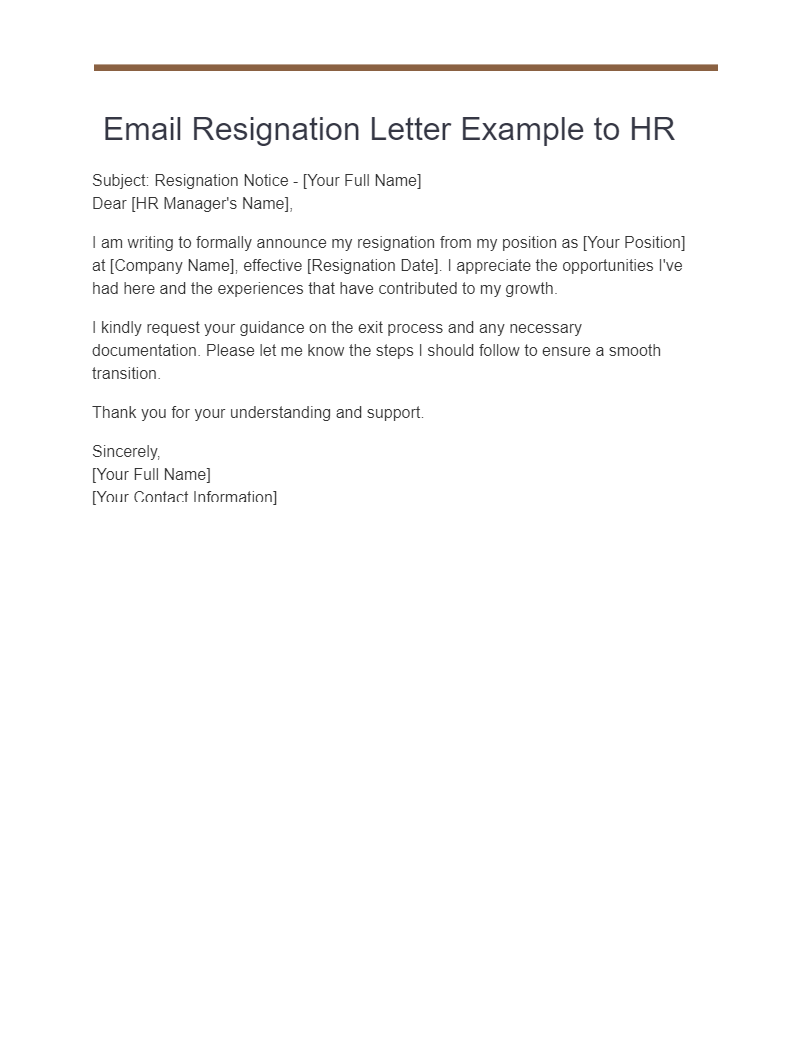 email resignation letter example to hr