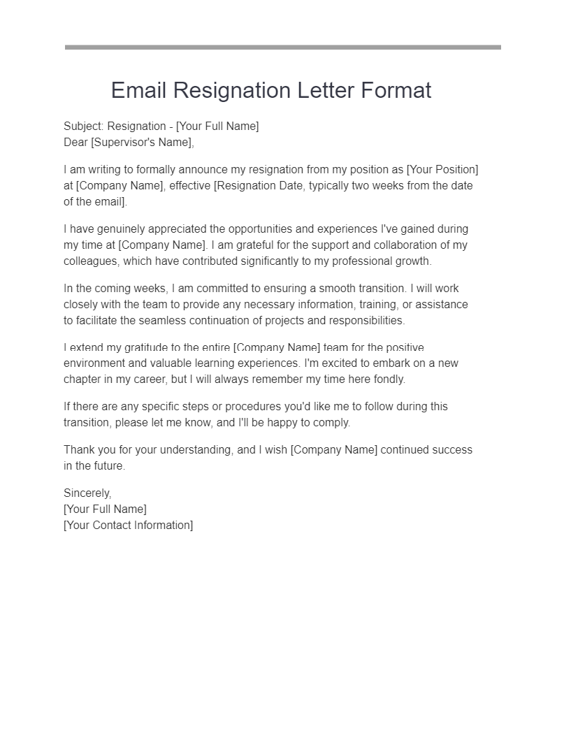 email resignation letter formats