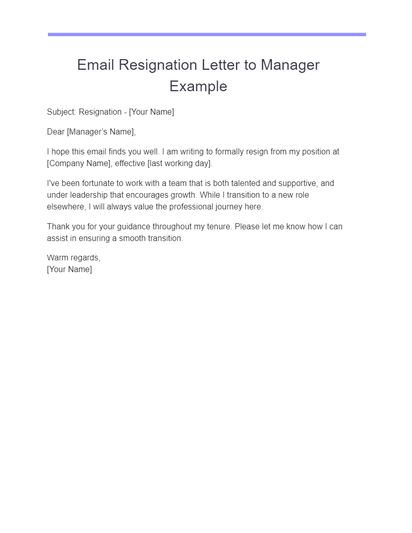 email resignation letter to manager example