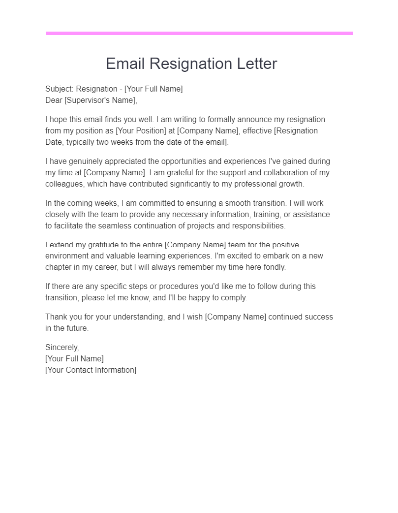 email resignation letters