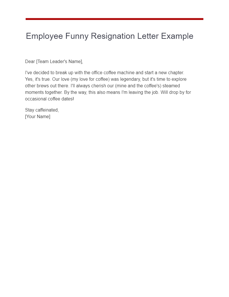 employee funny resignation letter example