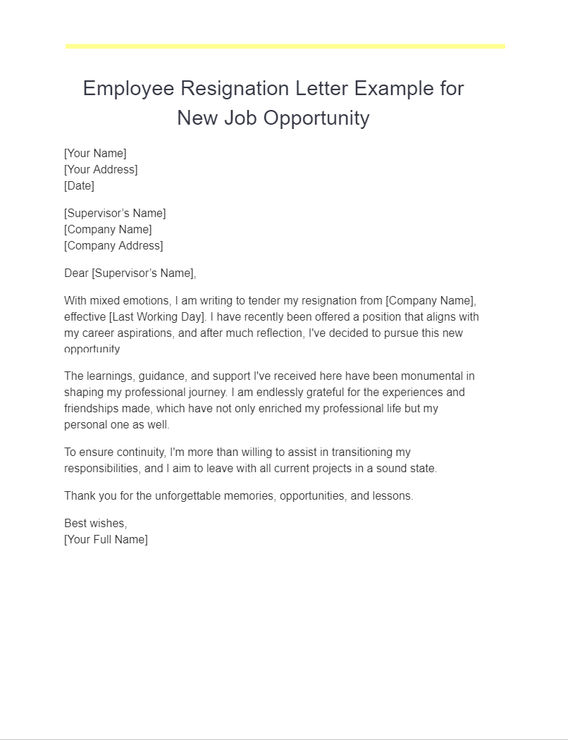 21 Resignation Letter For New Job Opportunity How To Write Tips Examples 0464