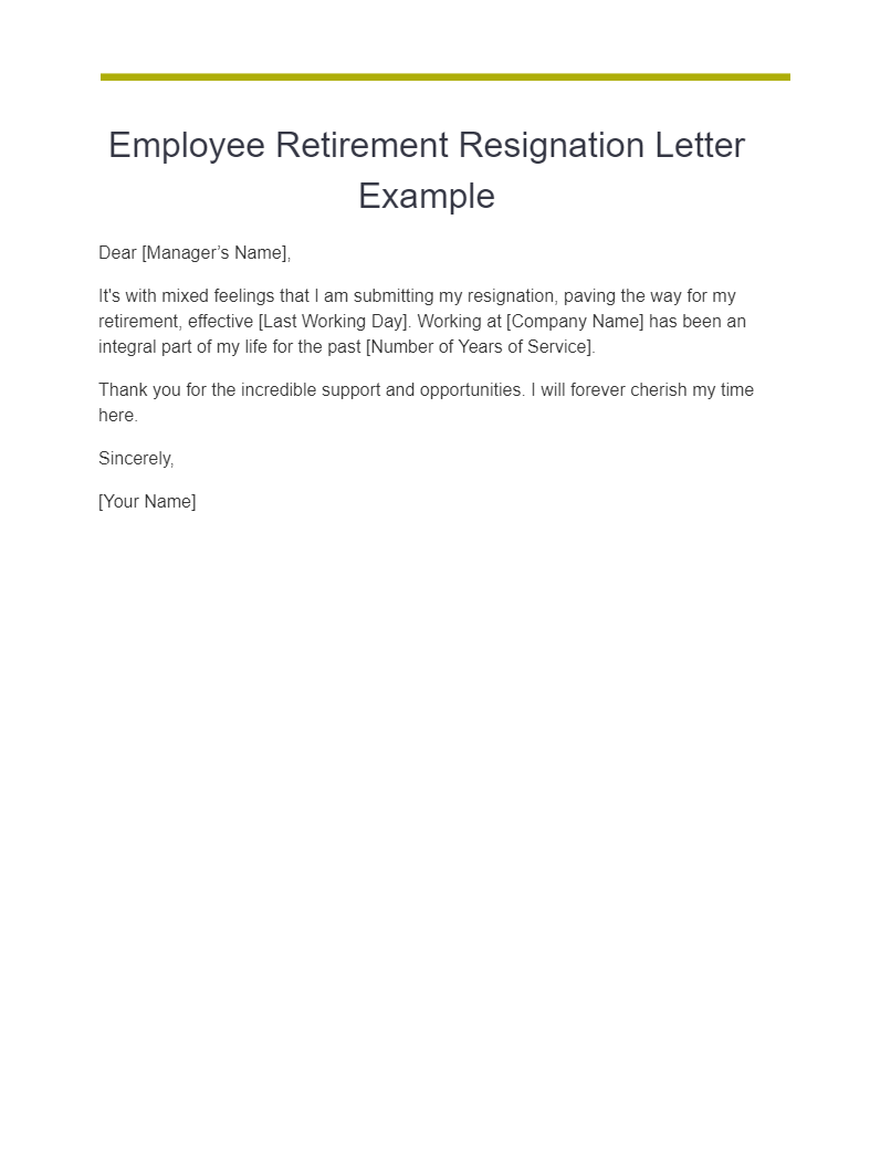 employee retirement resignation letter example