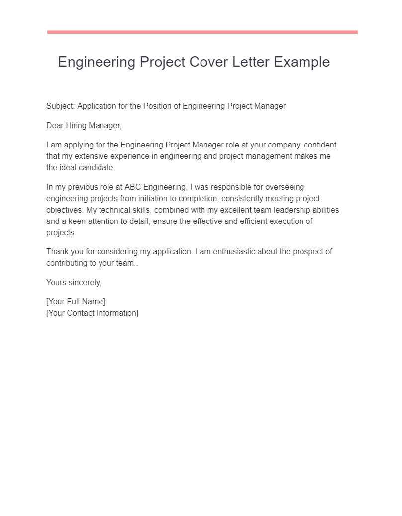 engineering project cover letter example