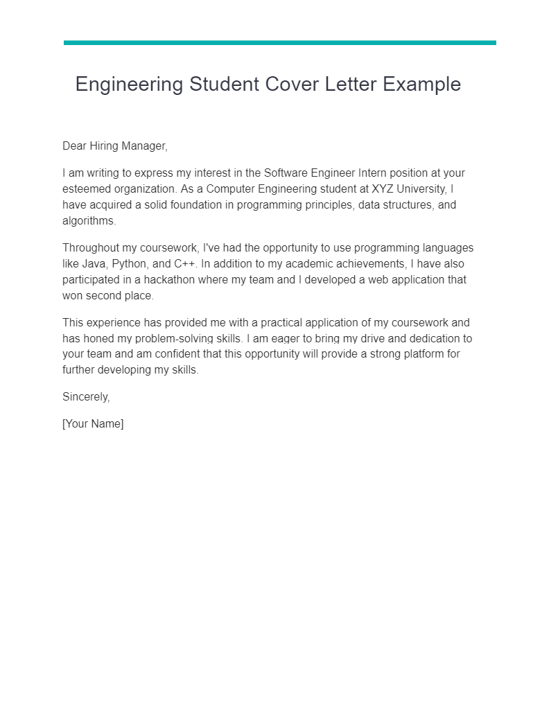 engineering student cover letter example