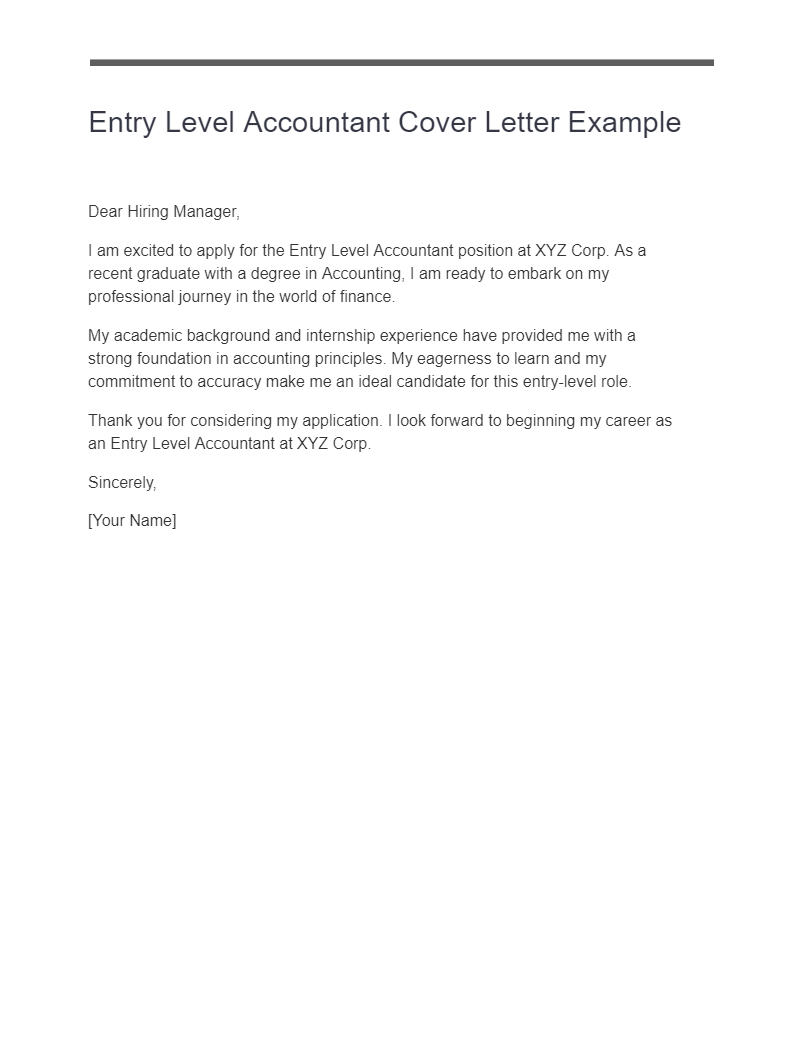 Entry Level Accountant Cover Letter Example