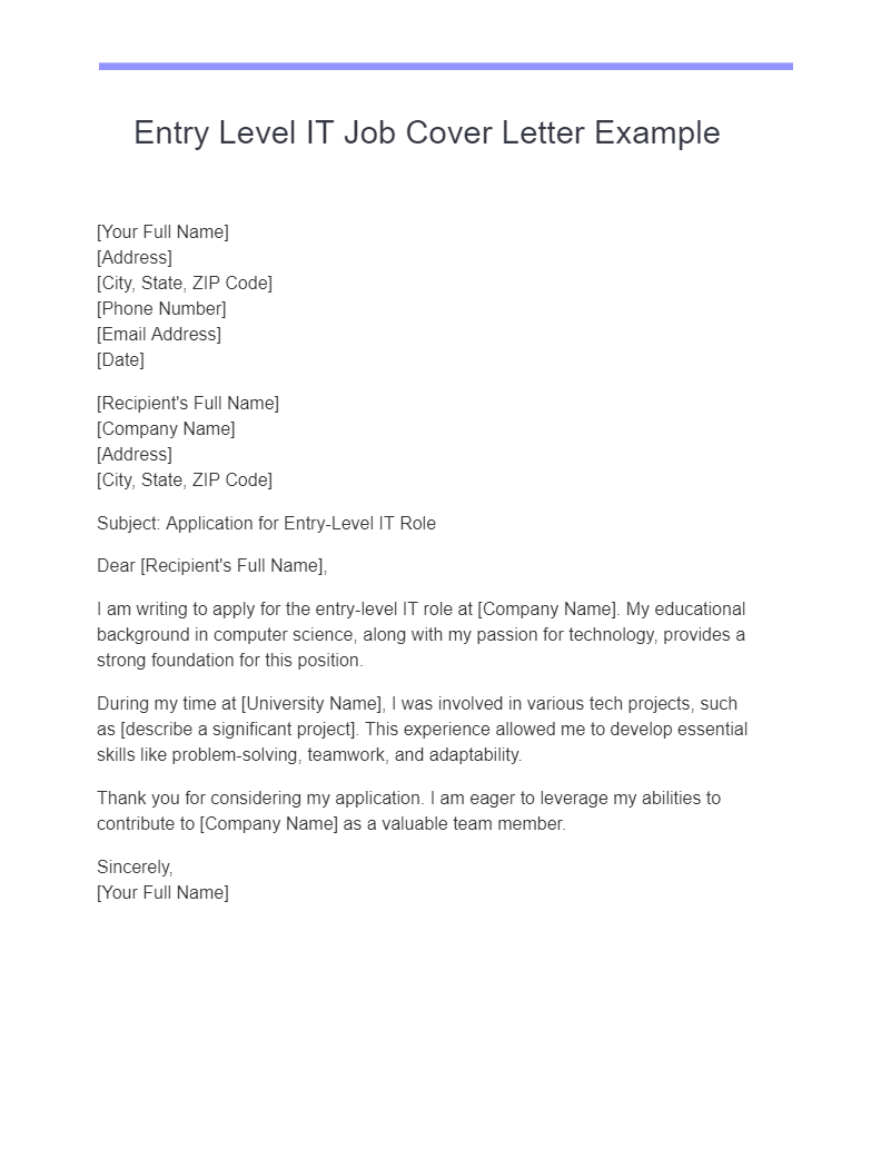 entry level it job cover letter example
