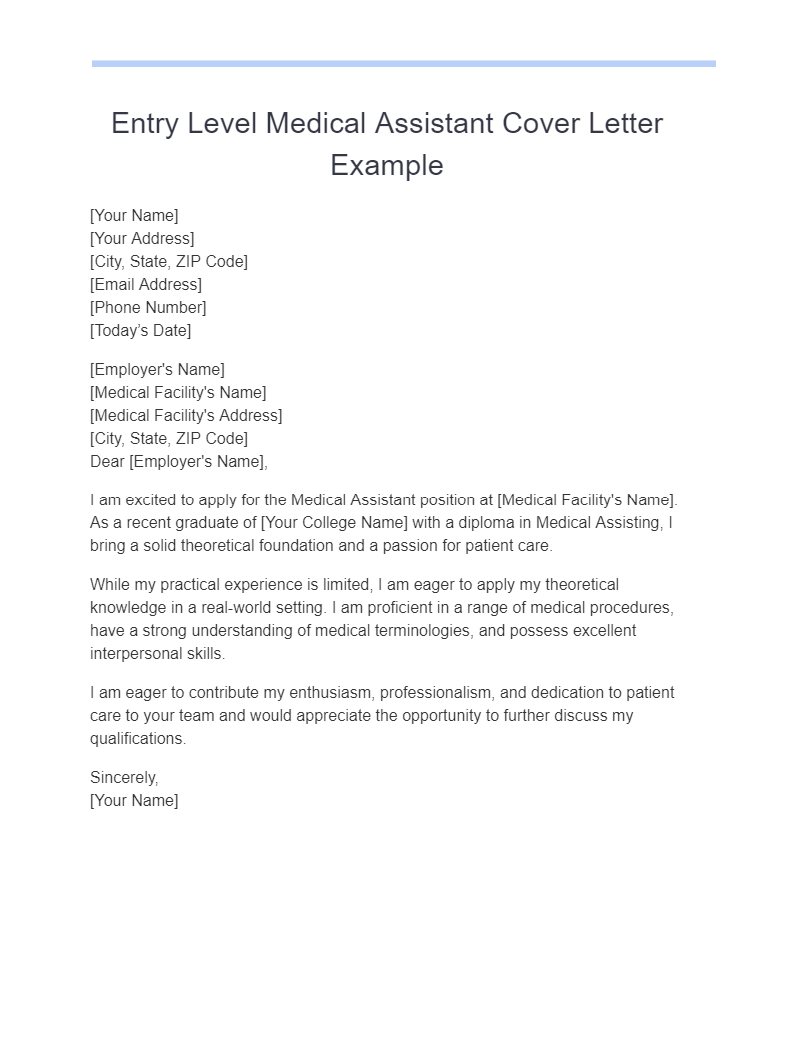 entry level medical assistant cover letter example