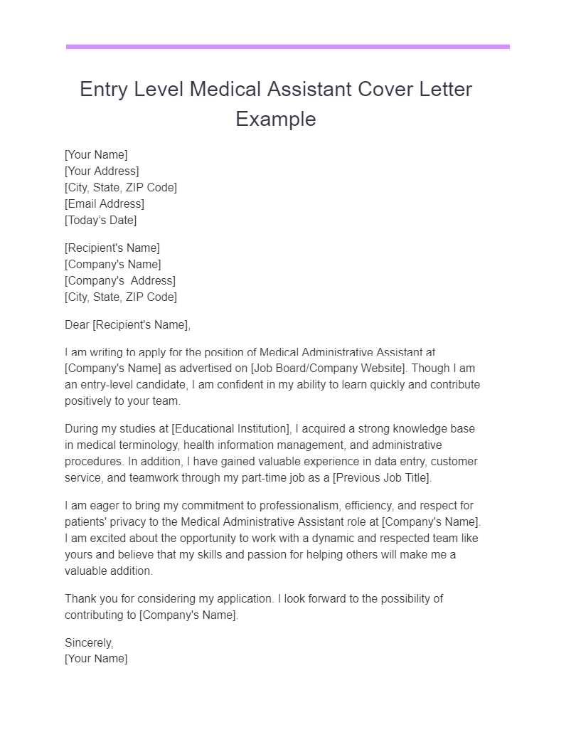 entry level medical assistant cover letter example1