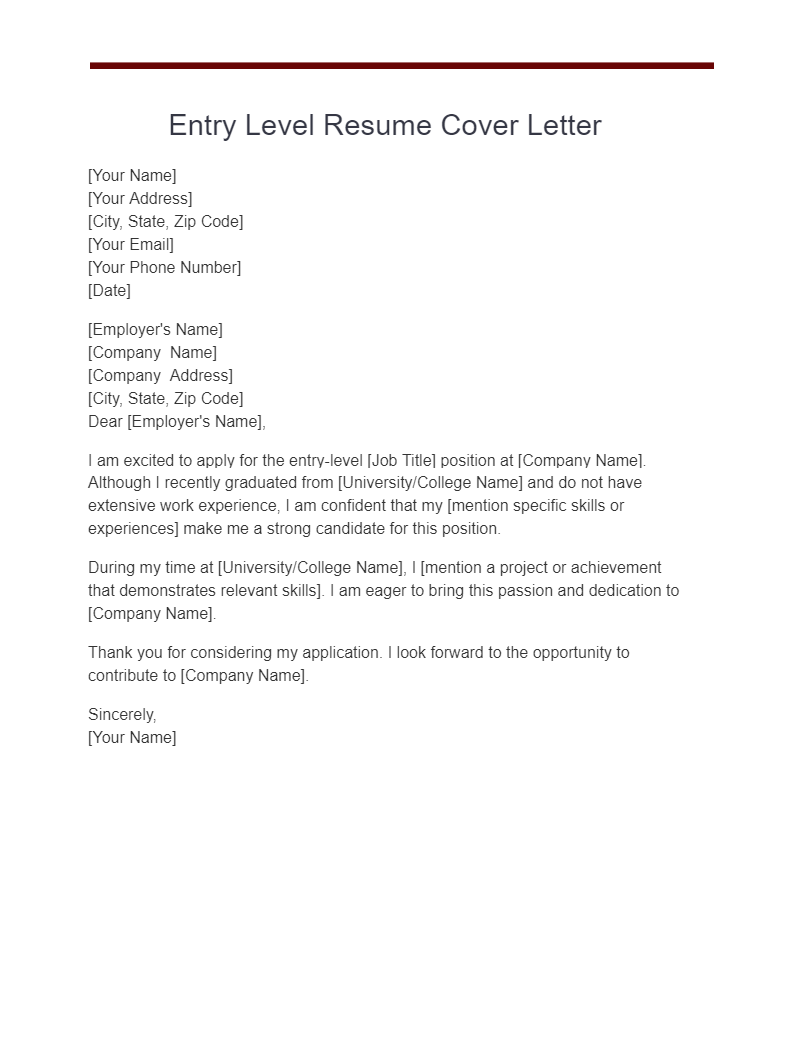 entry level resume cover letter