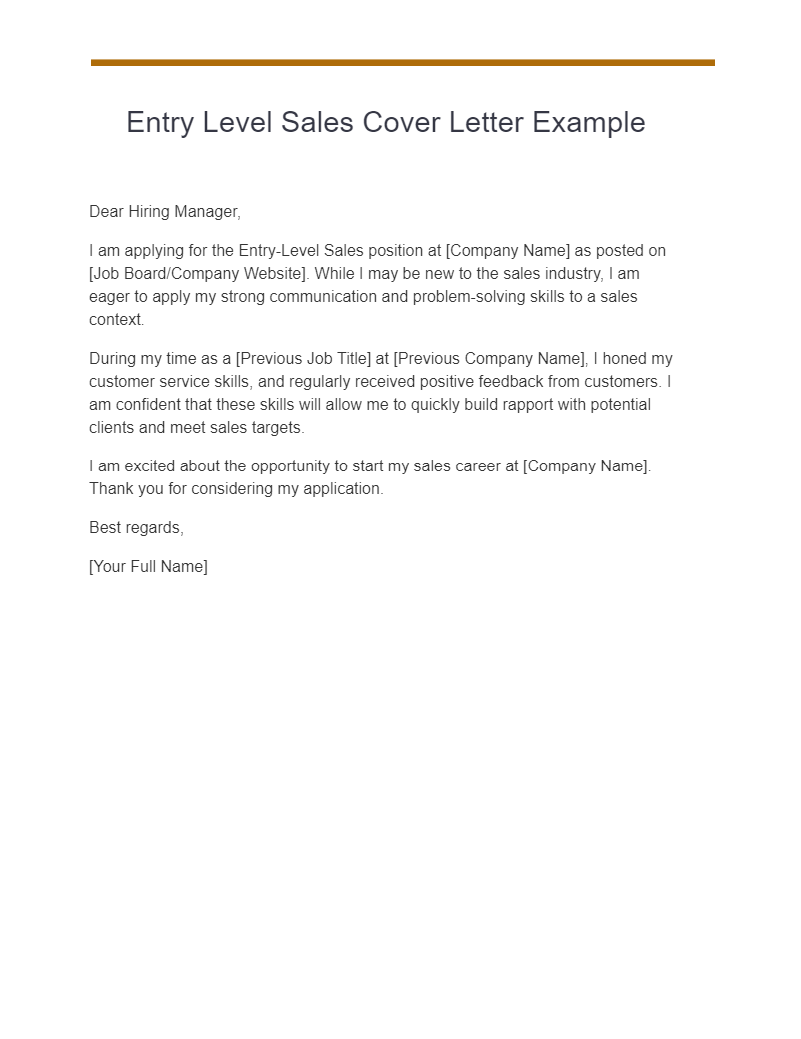 entry level sales cover letter example