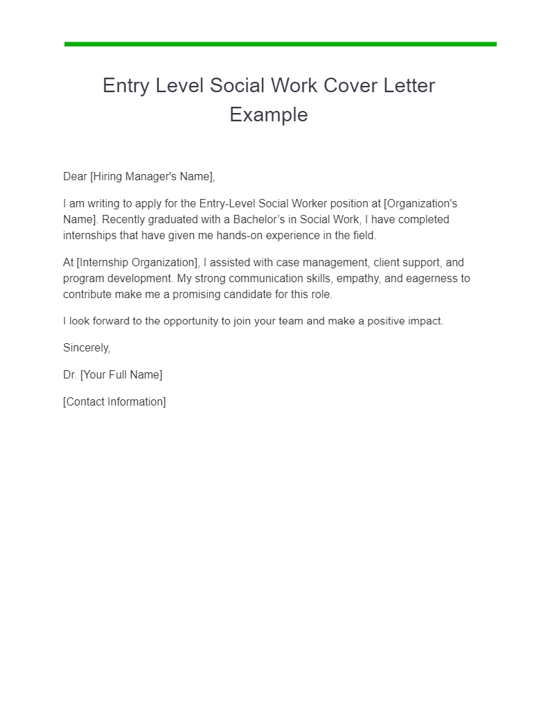 entry level social work cover letter example