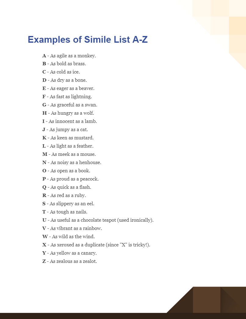 example of simile list a z