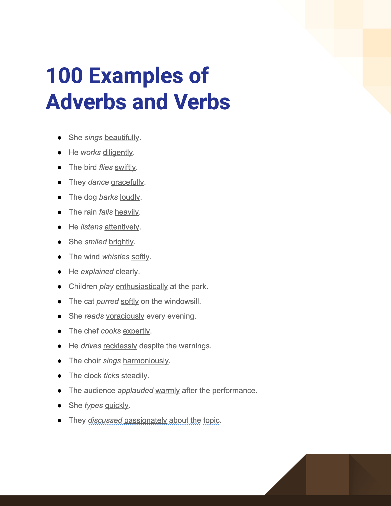 examples of adverbs and verbs
