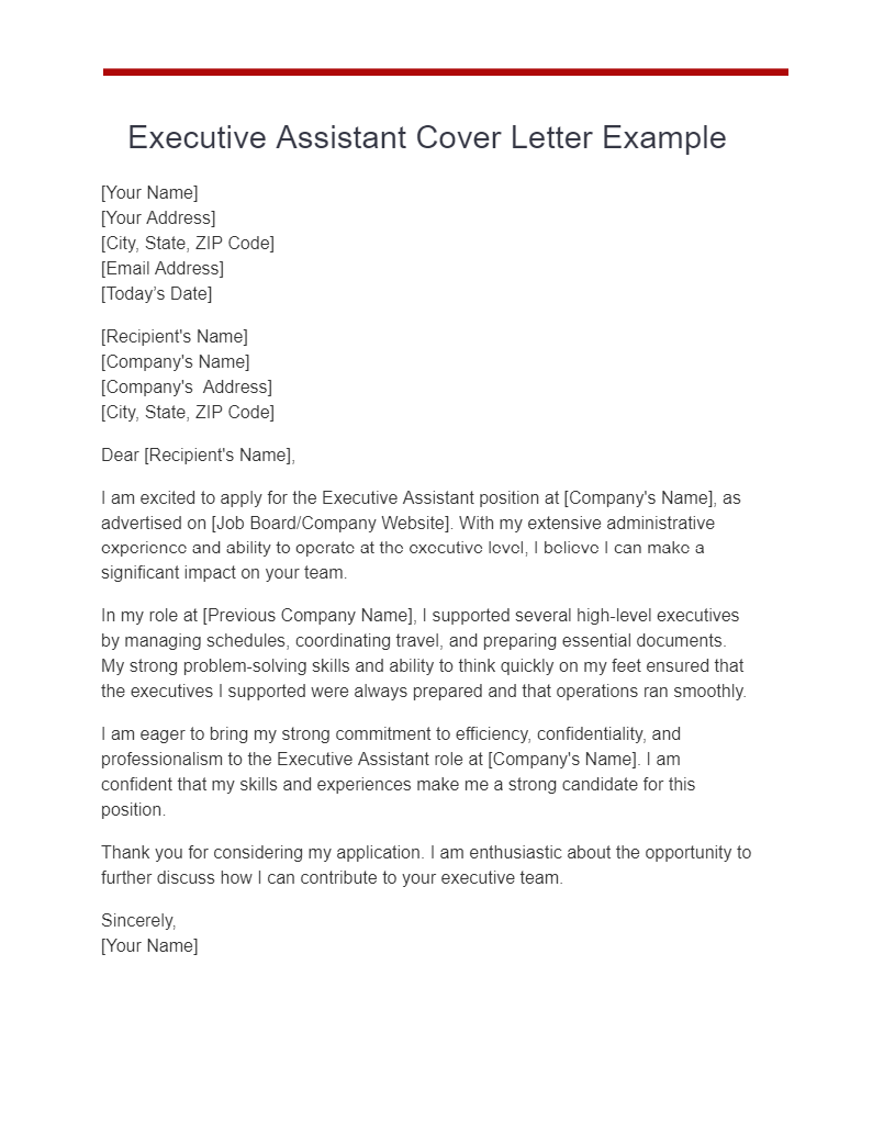 executive assistant cover letter example