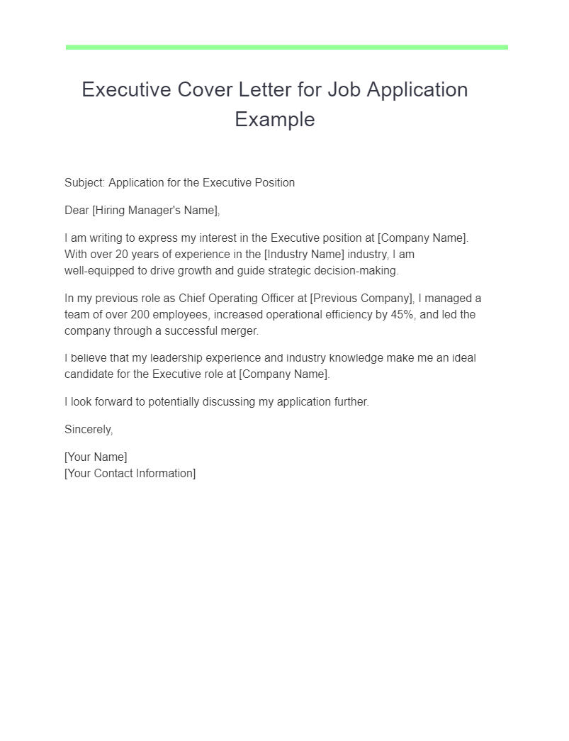 executive cover letter for job application example
