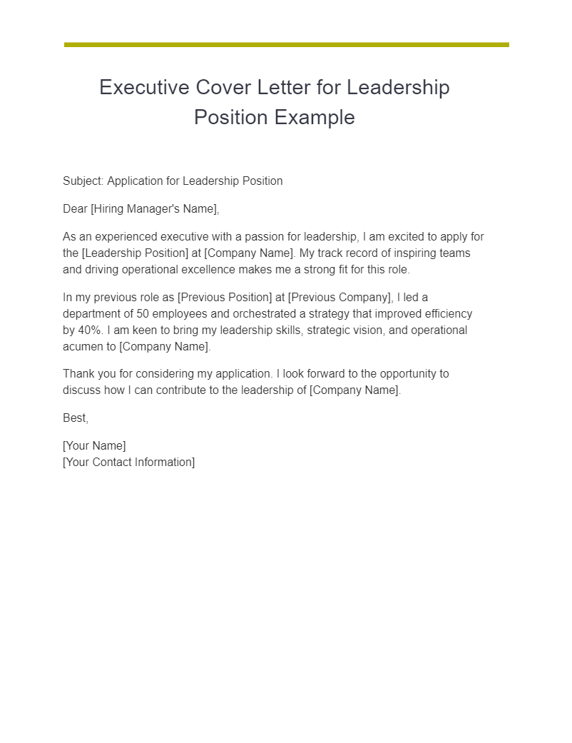executive cover letter for leadership position example