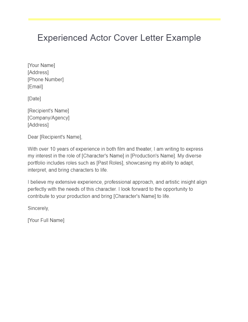 Experienced Actor Cover Letter Example