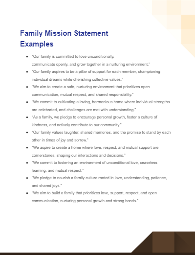 family mission statement examples
