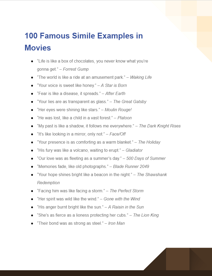 Simile Examples List Pdf