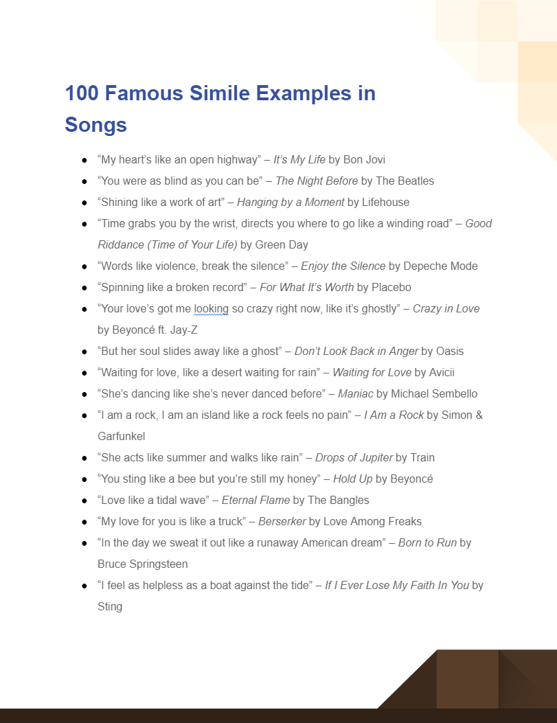 famous simile examples in songs