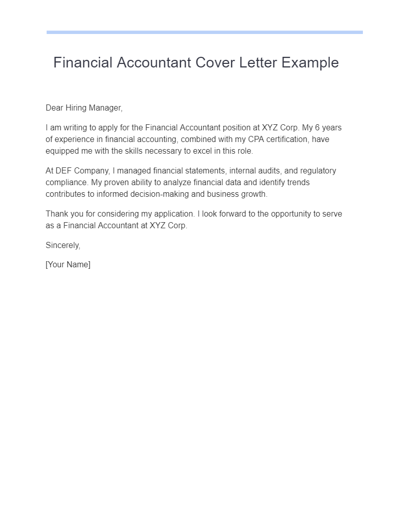 Financial Accountant Cover Letter Example