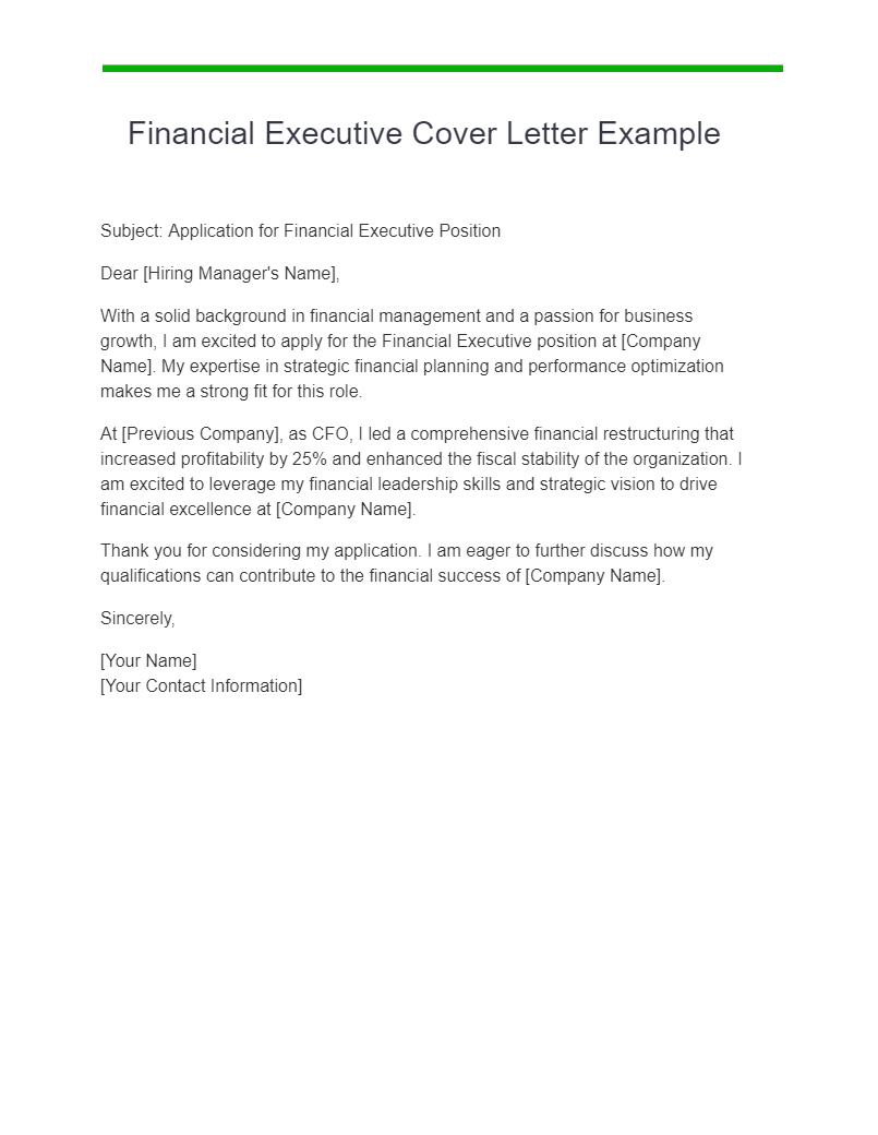 financial executive cover letter example