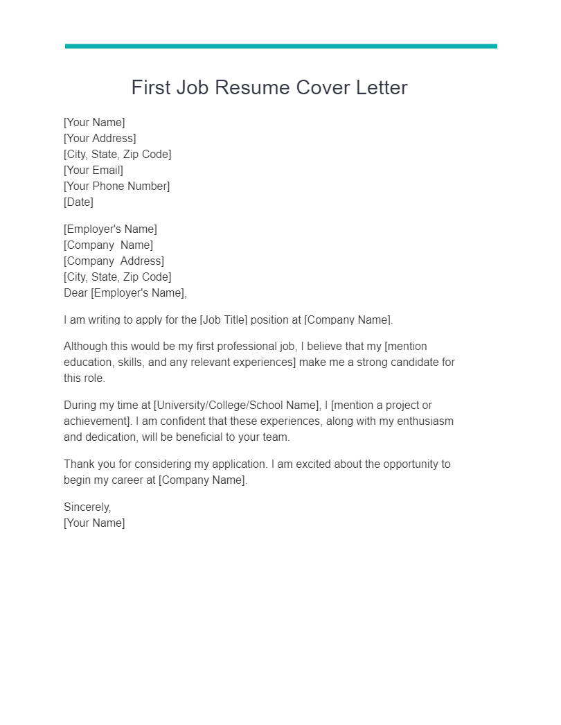 first job resume cover letter