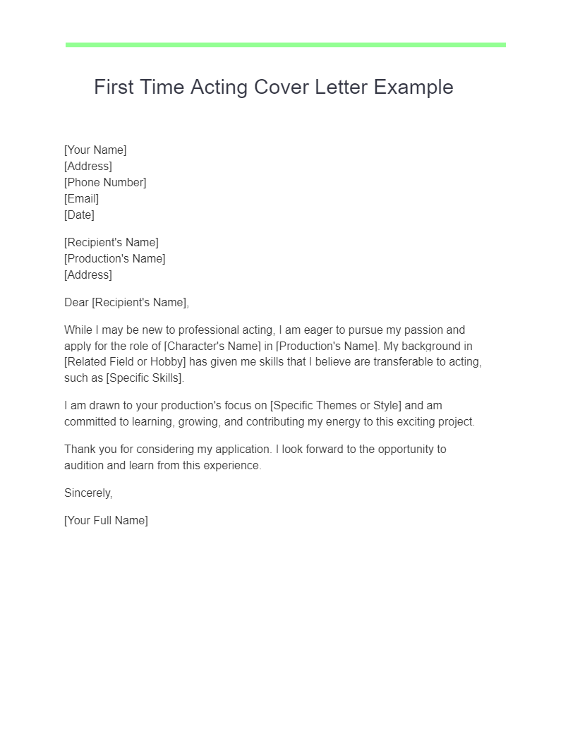 First Time Acting Cover Letter Example