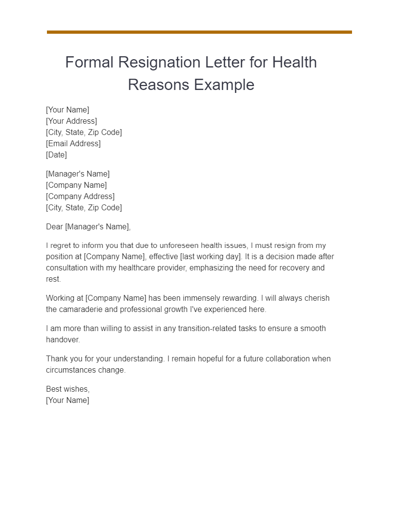formal resignation letter for health reasons example