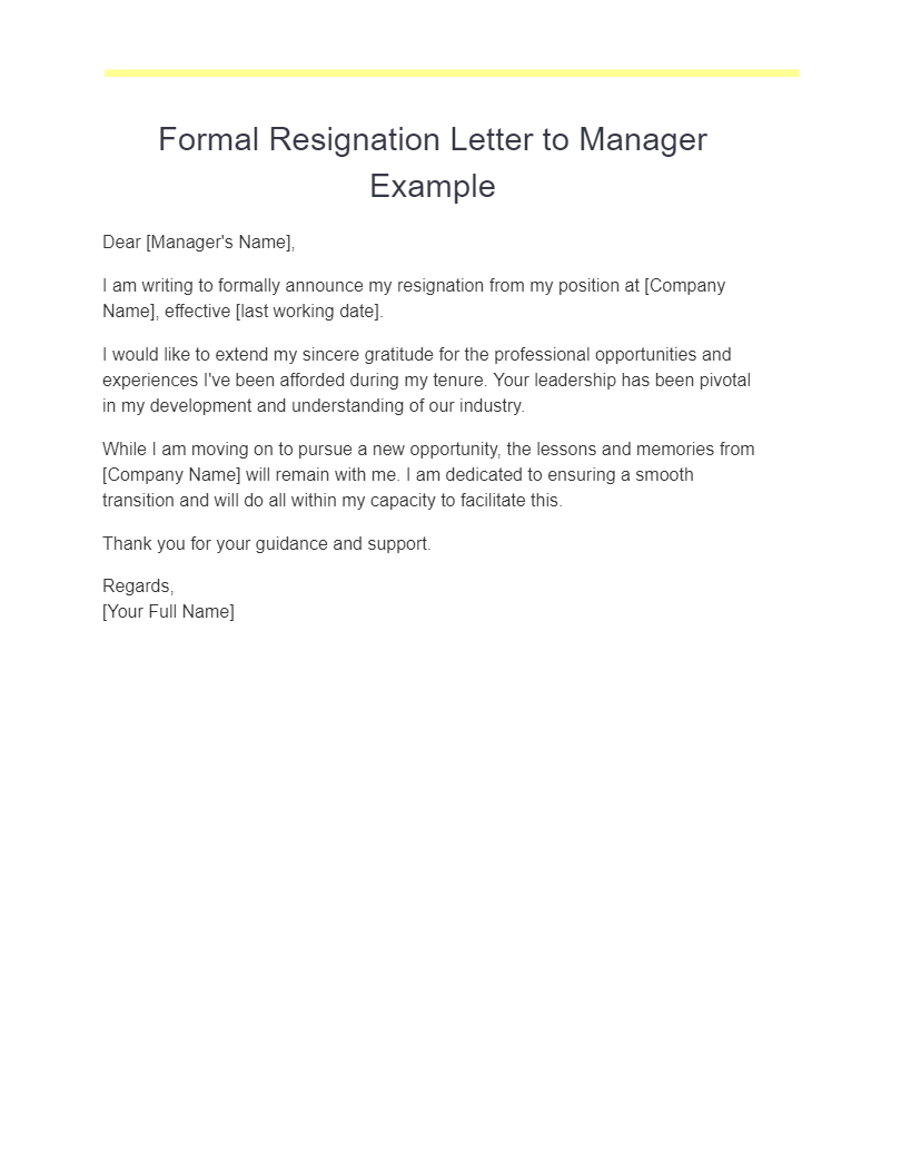 formal resignation letter to manager examples