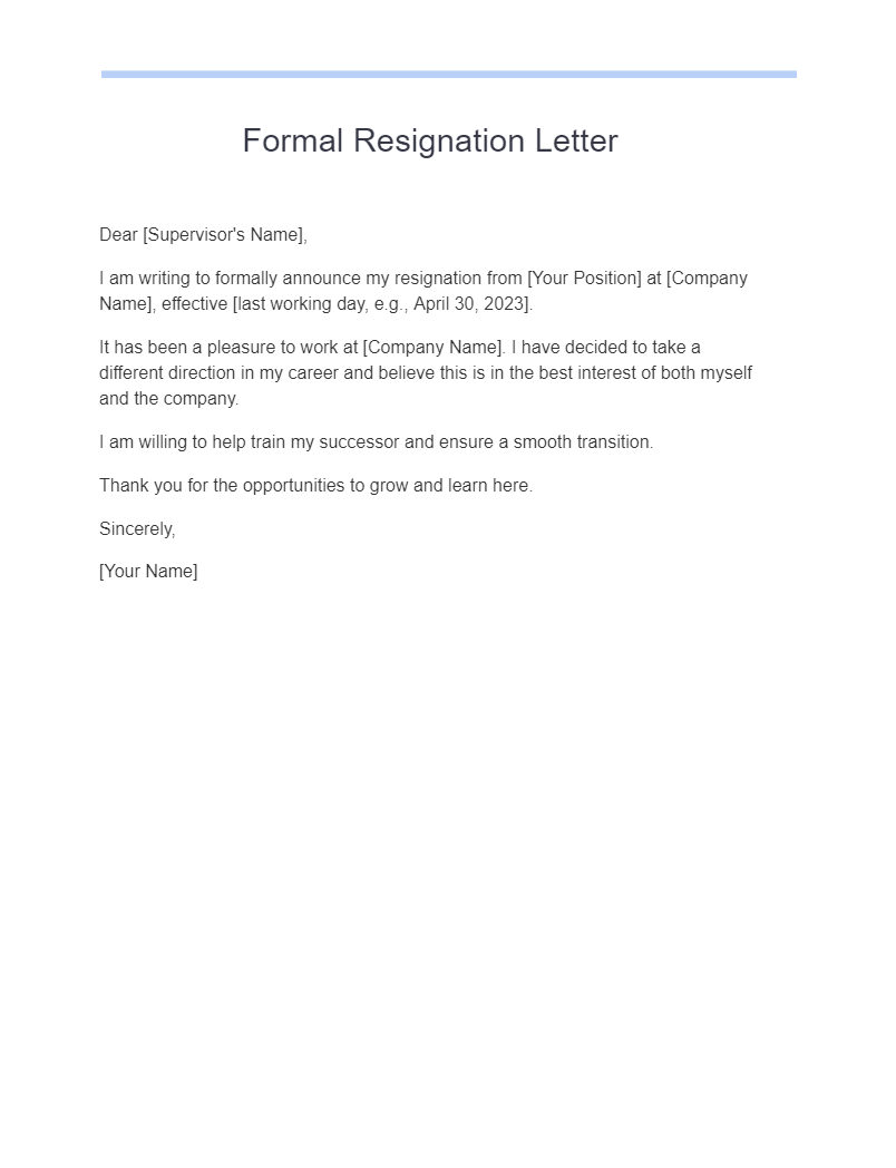 formal resignation letters
