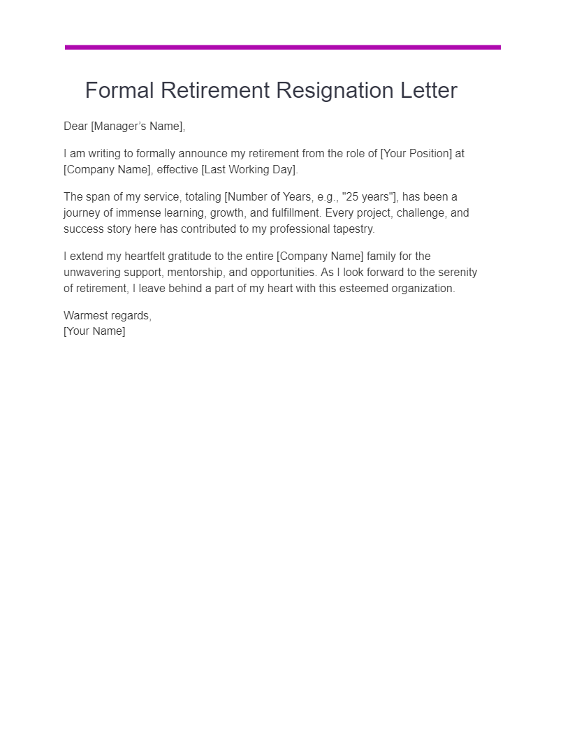 formal retirement resignation letter