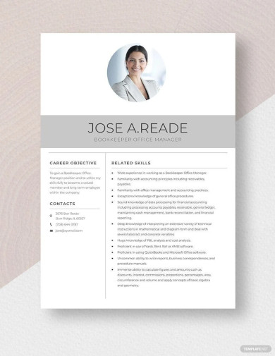 Free Bookkeeper Office Manager Resume Template